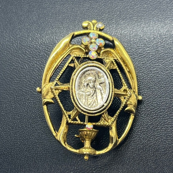 Vatican Library Collection religious Jesus Cross gold tone brooch pin rhinestone - Picture 11 of 13